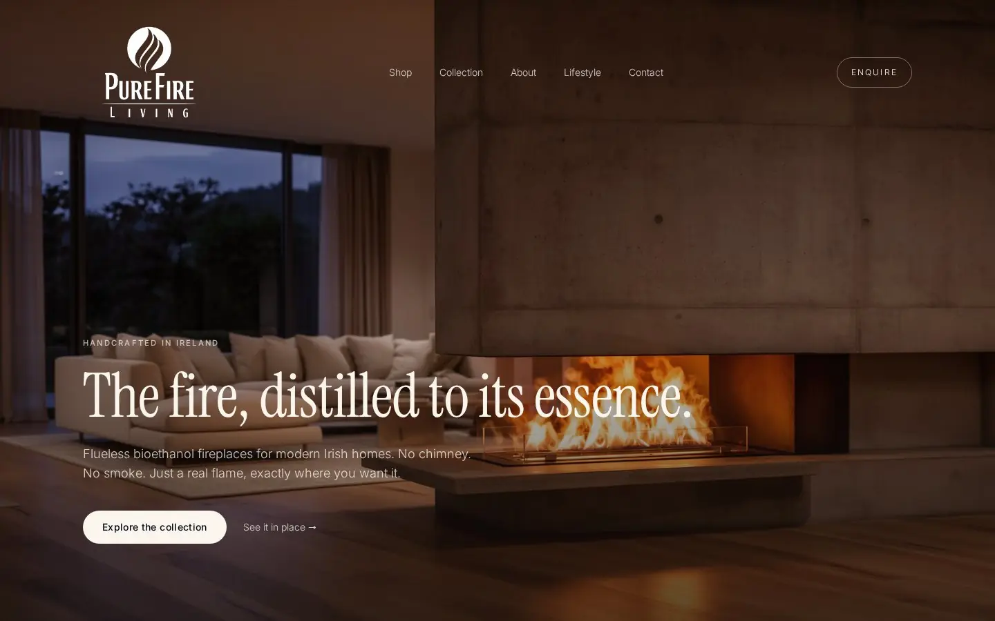 Pure Fire Living website preview
